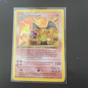 Charizard 1st edition holographic Pokémon card.